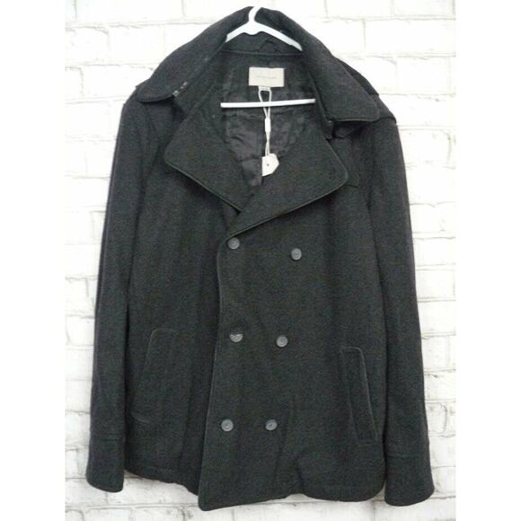 $150 Jack & Jones Charcoal Meyer Wool Double Breasted Men's Winter Coat L NEW